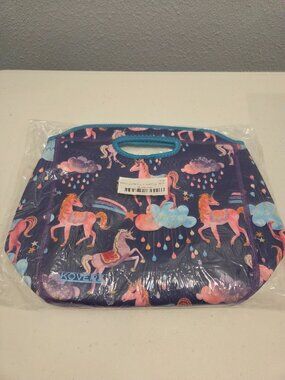 NWT Koverz Neoprene Insulated Lunch Bag Tote Unicorns Purple Pink Blue 12"